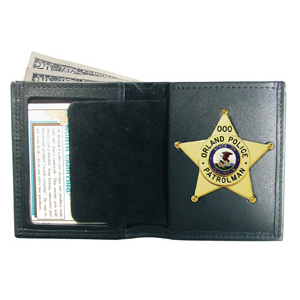 Oval shaped badge BOSTON LEATHER BADGE CASE BOOK STYLE WALLET 